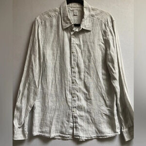 Kenneth Cole New York Linen Striped Button Up Blouse Sz M